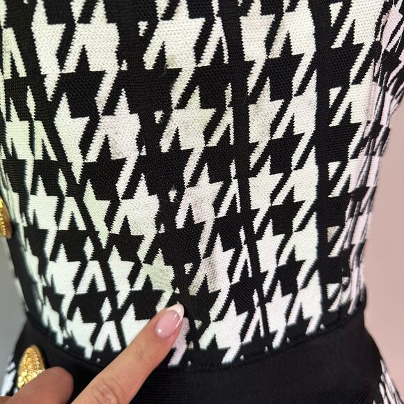 BALMAIN Women's Sleeveless Houndstooth Halterneck Mini Dress Size 46/ US 14 - Picture 7 of 15